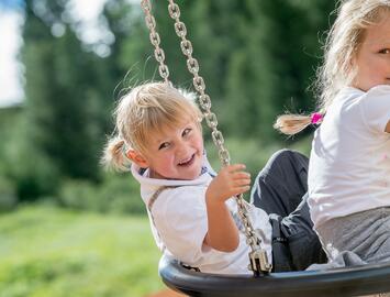 Laughing children on the swings 