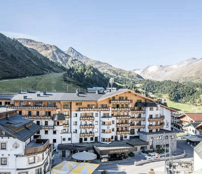 Exterior view from the Edelweiss & Gurgl in summer